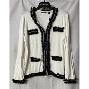 NWT Michael Simon Womens Long Sleeve Ivory Black Sweater‎ Jacket Size PL